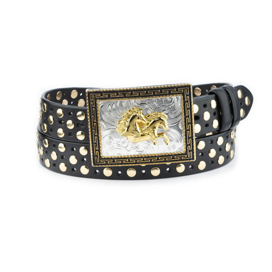 Gift For Men Gold Studded Belt With Horse Buckle 1