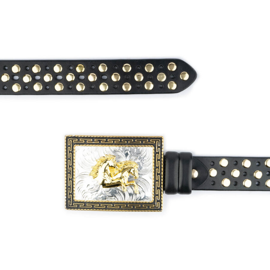 Gift For Men Gold Studded Belt With Horse Buckle 3