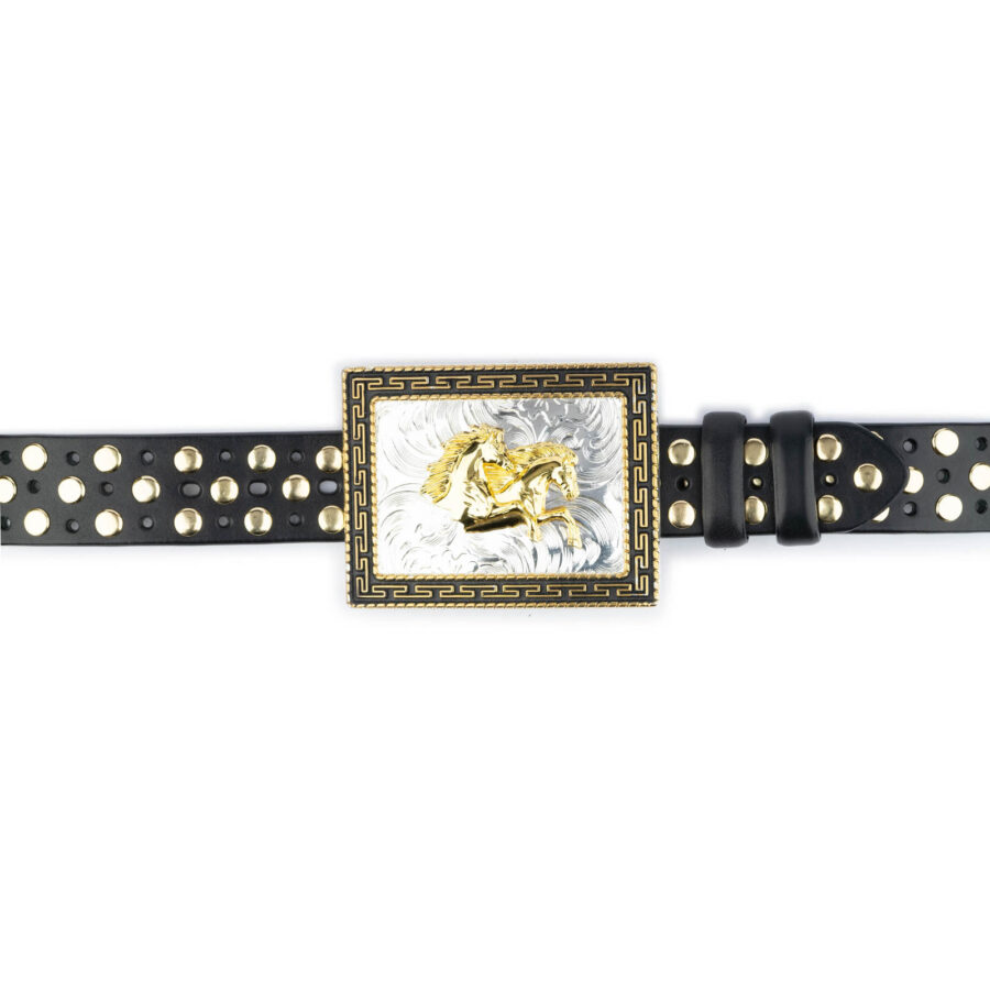 Gift For Men Gold Studded Belt With Horse Buckle 5