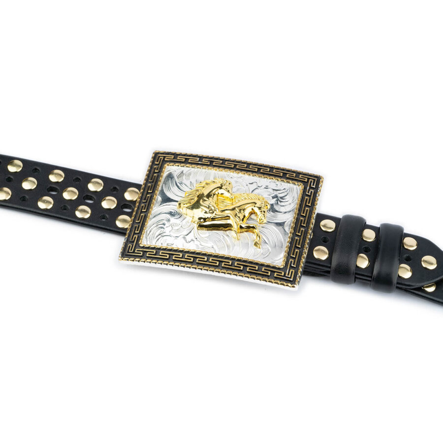 Gift For Men Gold Studded Belt With Horse Buckle 6