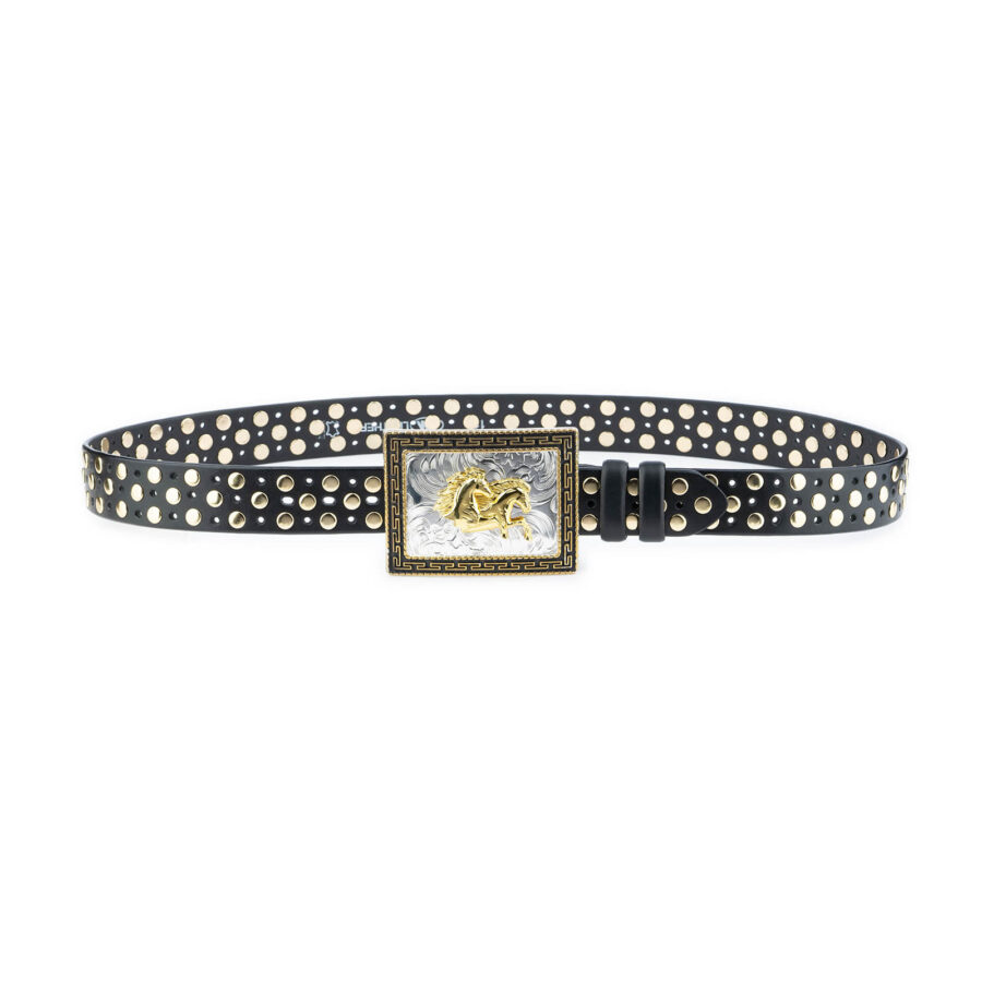 Gift For Men Gold Studded Belt With Horse Buckle 8