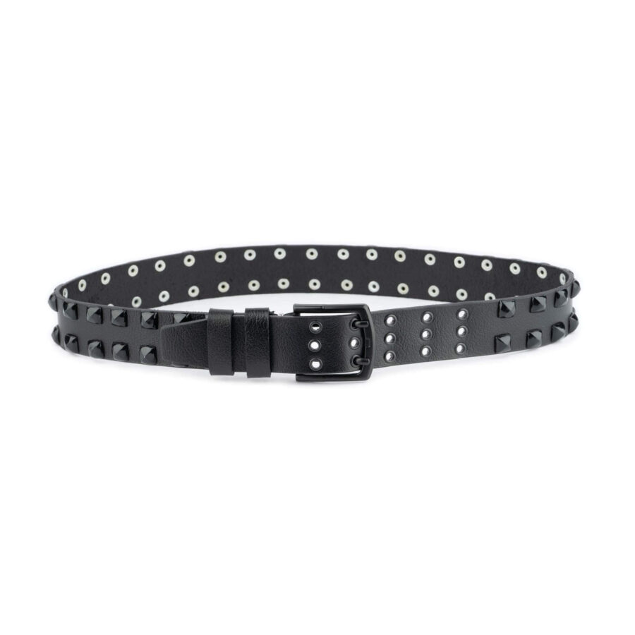Pyramid Belt Double Prong Black Rivets Real Leather 1 BLAPYR38BLATARG