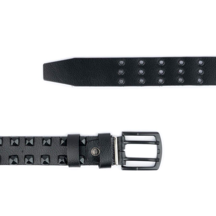 Pyramid Belt Double Prong Black Rivets Real Leather 3