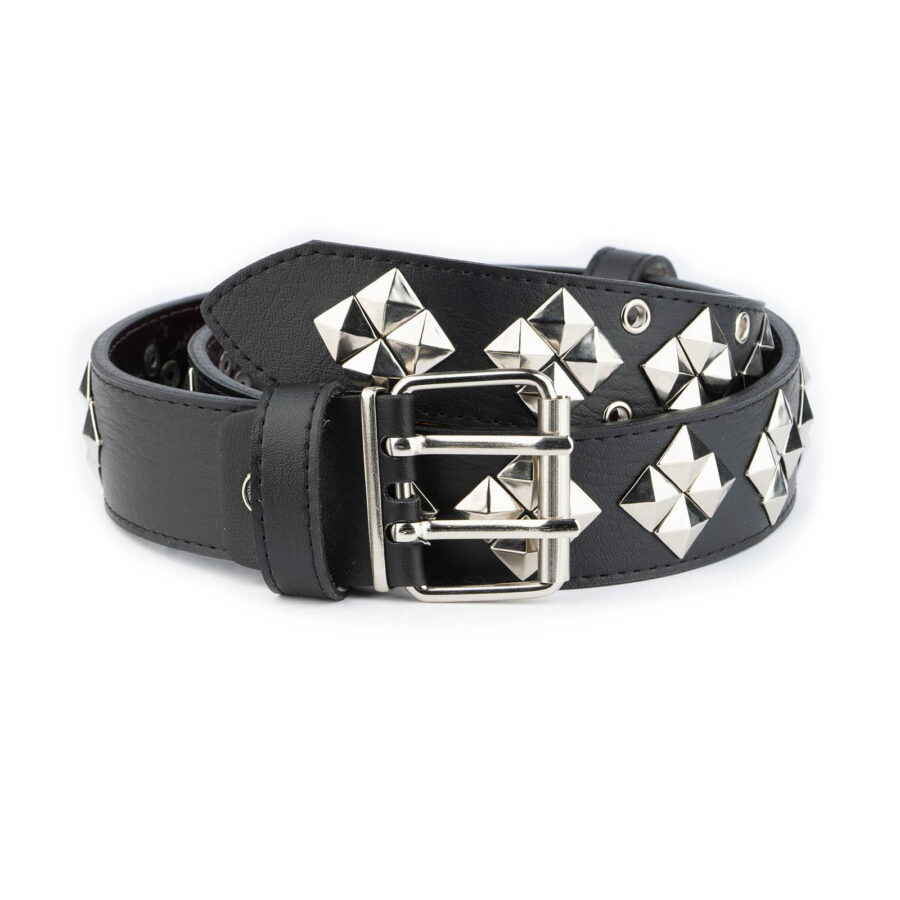 Pyramid Studded Belt Unique Design Vegan Leather Black 2