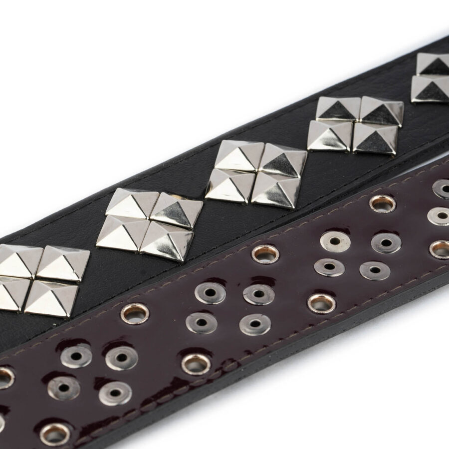 Pyramid Studded Belt Unique Design Vegan Leather Black 4 3 8 cm