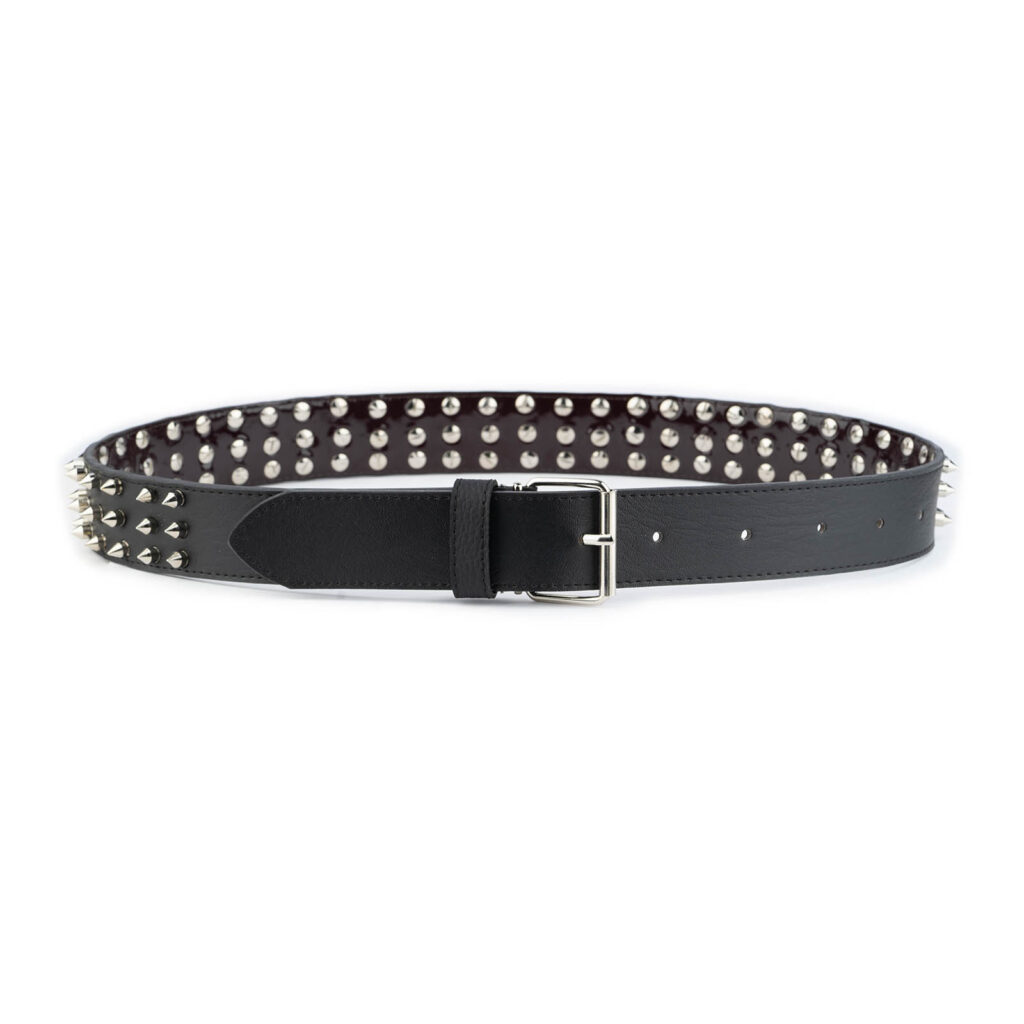 Buy Spiky Belt 3 Row Studs Black Vegan Leather - LeatherBeltsOnline.com