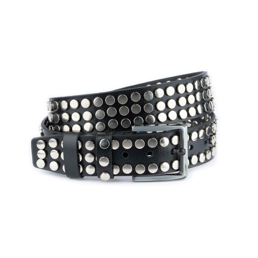 Studded Belt Black Real Leather High Thick Rivets 2