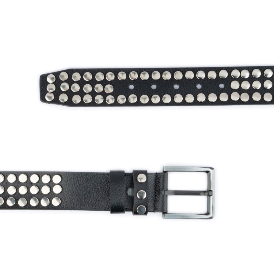 Studded Belt Black Real Leather High Thick Rivets 3