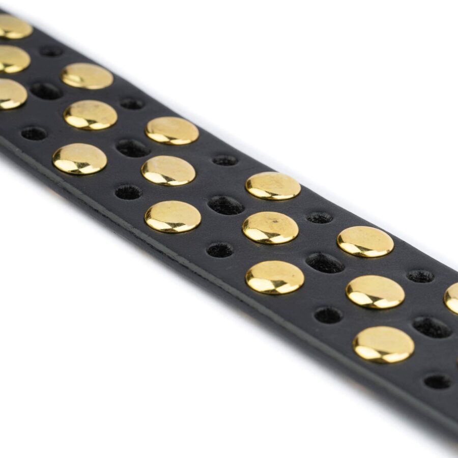 Studded Belt Gold Rivets Black Real Leather Thick 4