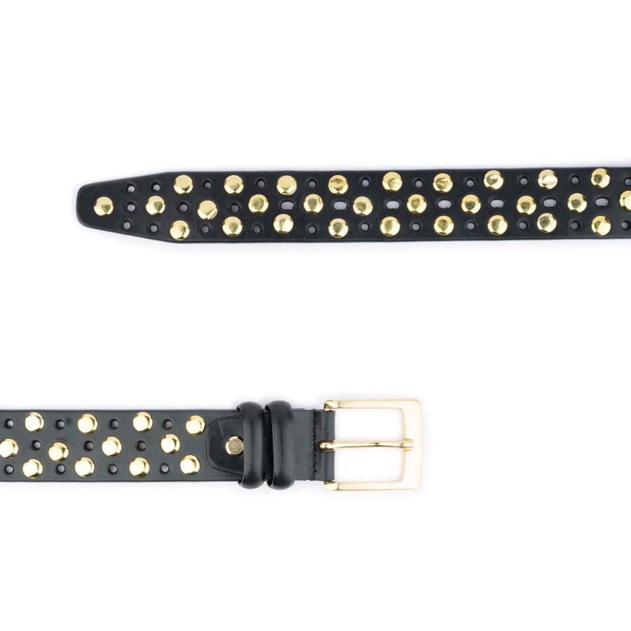 Studded Belt Gold Rivets Black Real Leather Thick 7