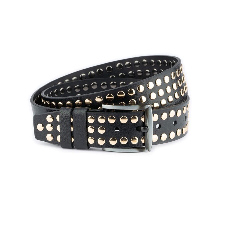 Studded Belt Gold Studs Rivets Thick Real Leather 2