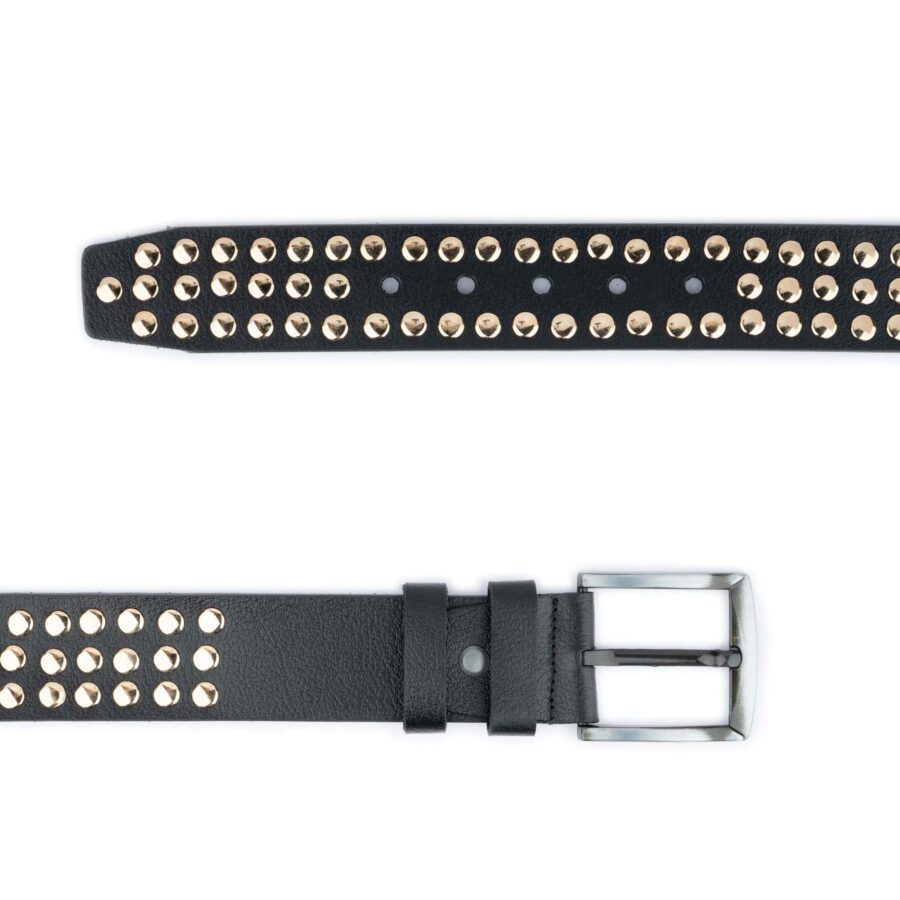 Studded Belt Gold Studs Rivets Thick Real Leather 3