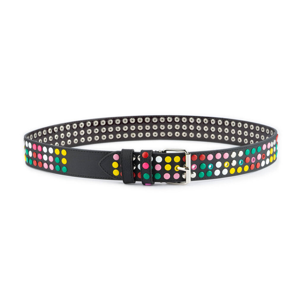 Buy Studded Belt Multicolor Rivets Vegan Leather  display picture 3