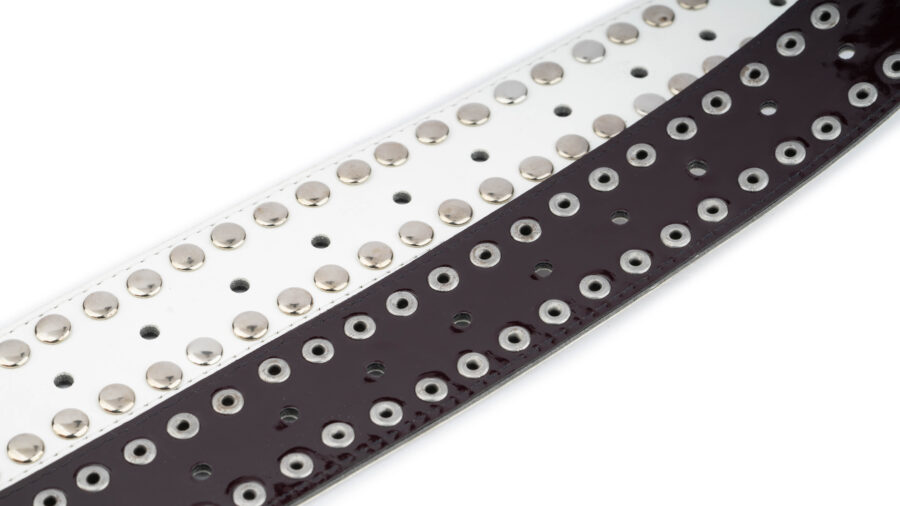 Studded Belt White Vegan Leather 2 Row Rivets 2