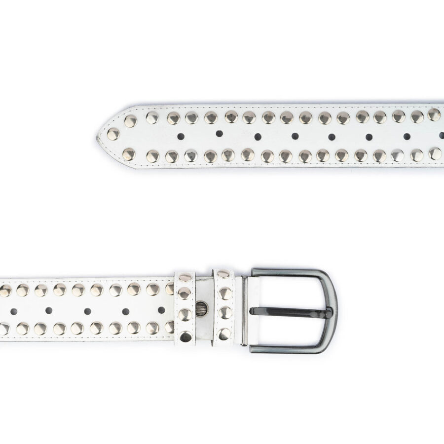 Studded Belt White Vegan Leather 2 Row Rivets 3