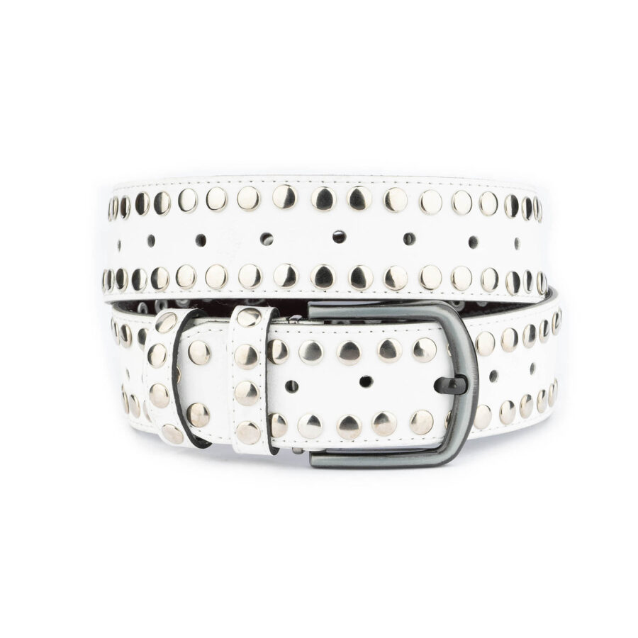 Studded Belt White Vegan Leather 2 Row Rivets 4 4 5 cm