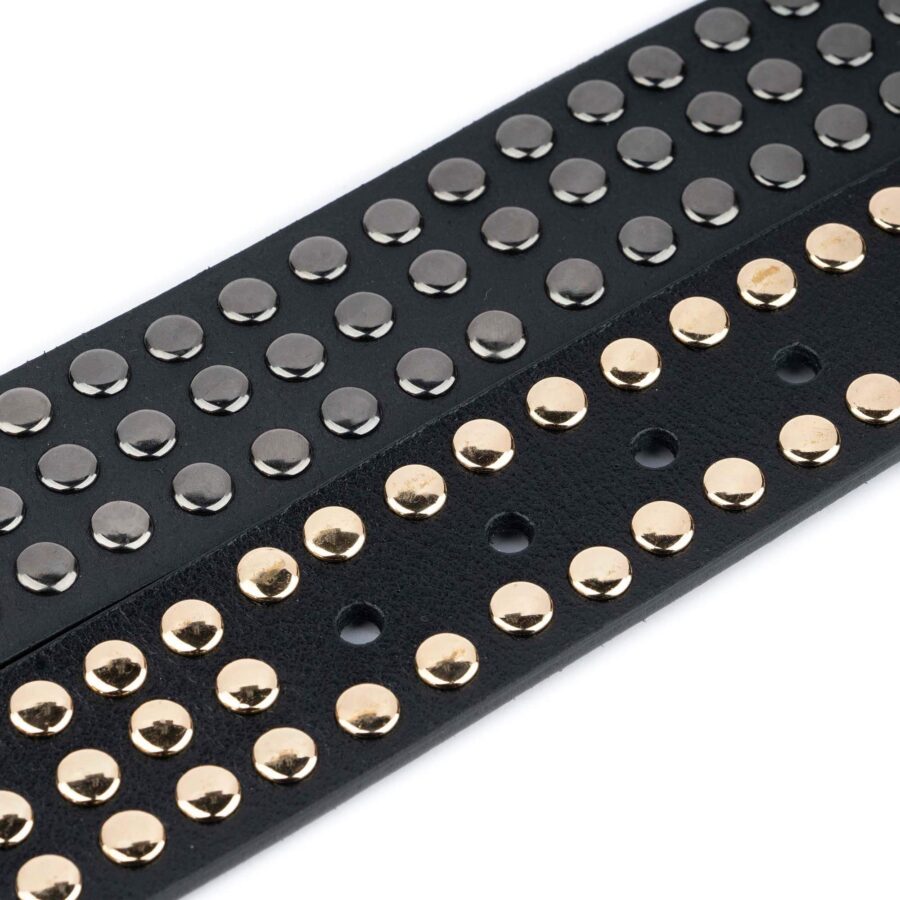 Studded Leather Belt Black Rivets Studs Extra Wide 2