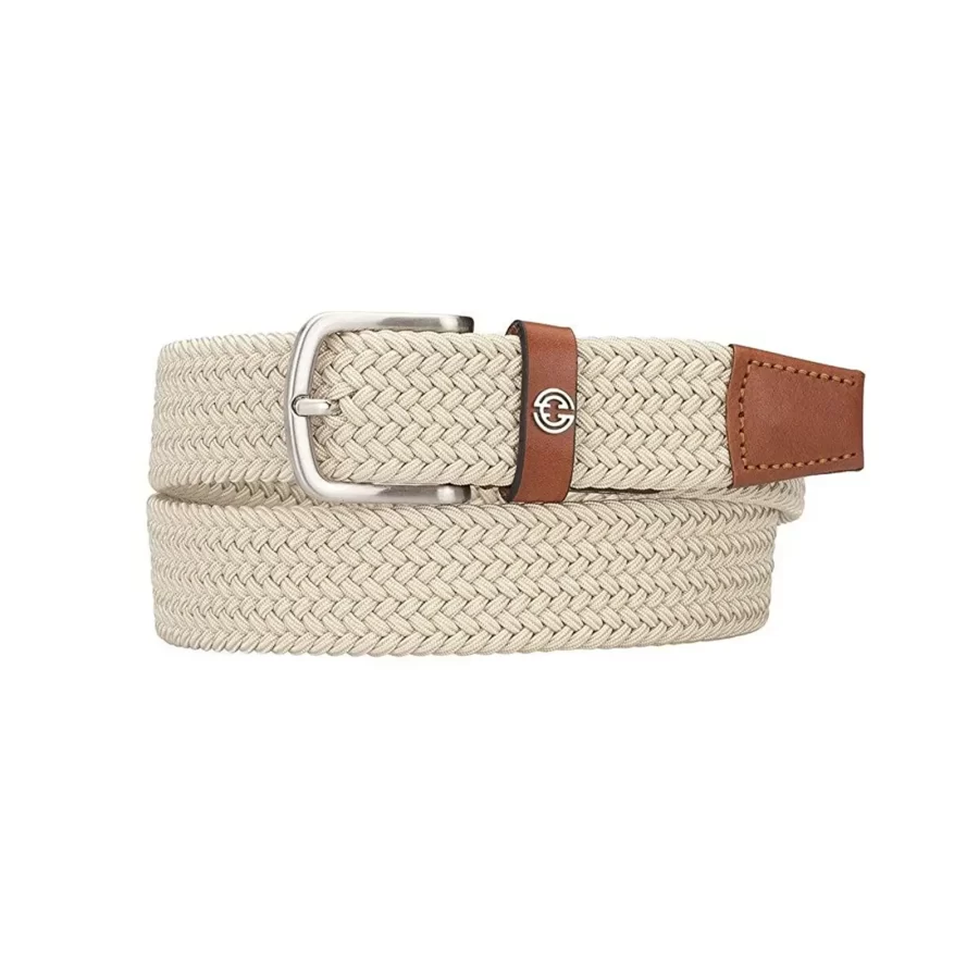 beige mens stretchy belt luxury woven cotton 1 IEB739 BEIGE