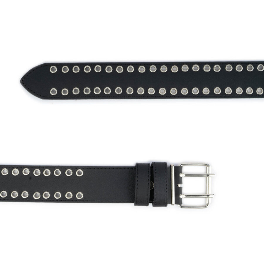 black emo belt double grommet vegan leather 3