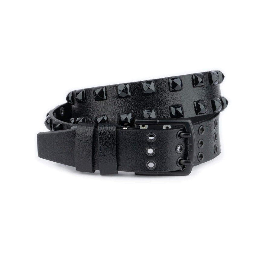 black goth belt pyramid two row real leather 4