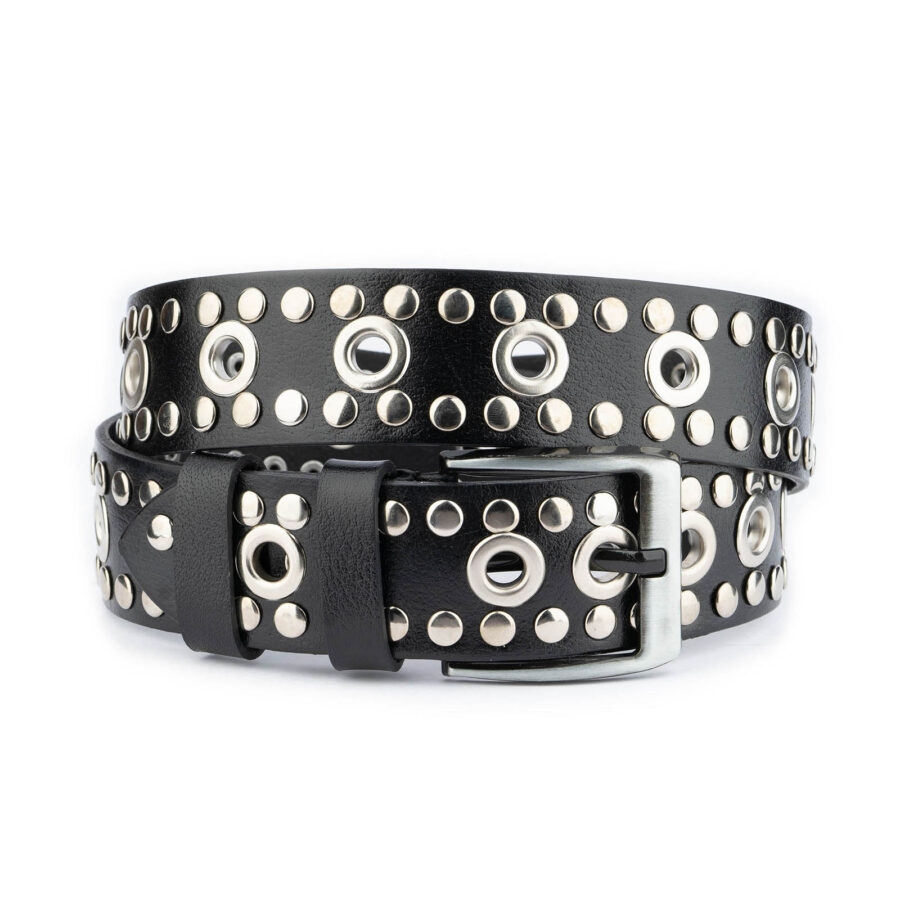 black grunge belt with grommets studded real leather 2