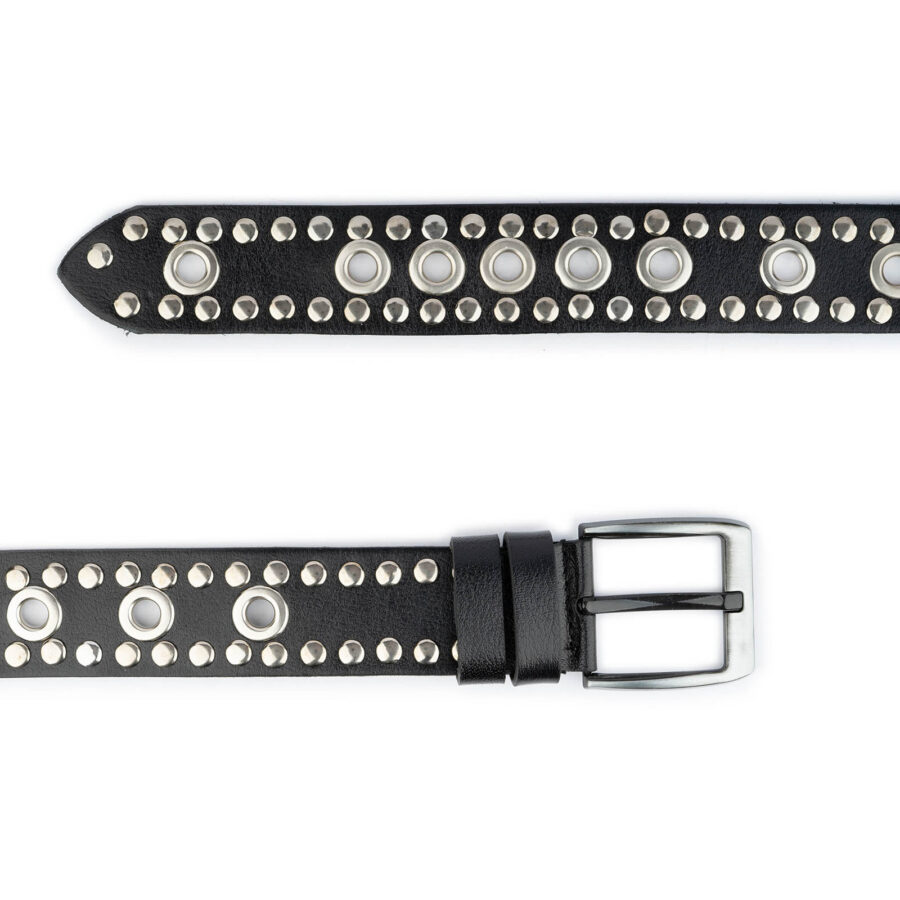 black grunge belt with grommets studded real leather 3