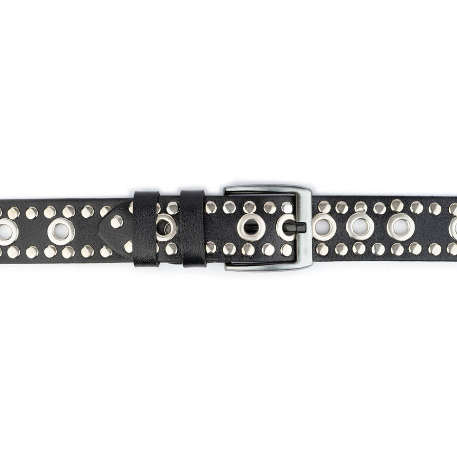 black grunge belt with grommets studded real leather 4
