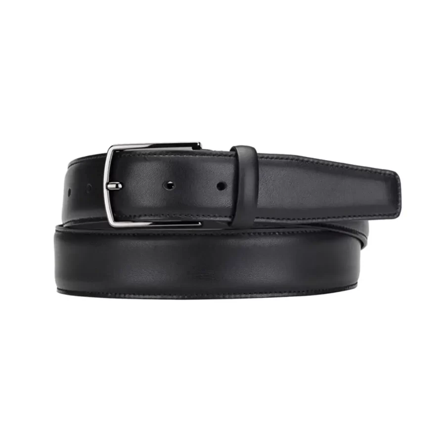 black male dress belt real leather stitched CB3501 BLACK 1