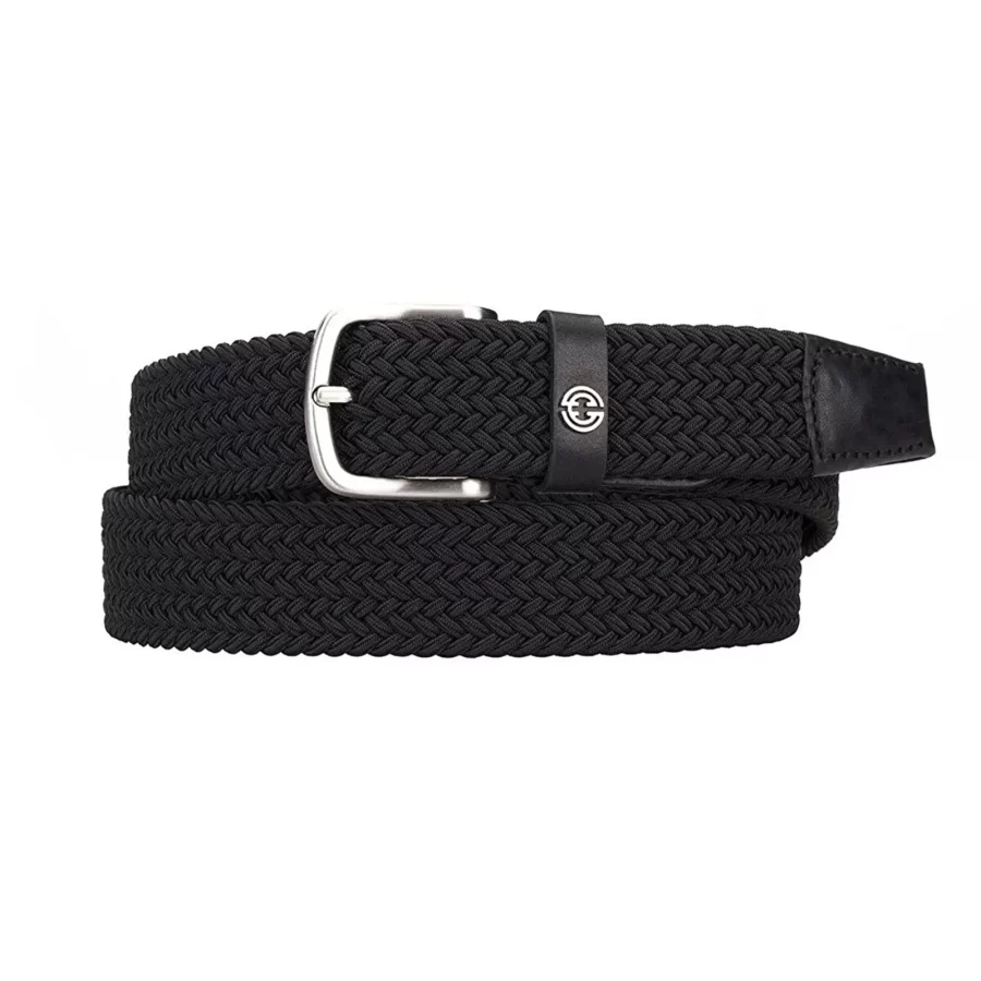 black mens stretchy belt luxury woven cotton 1 IEB739 BLACK