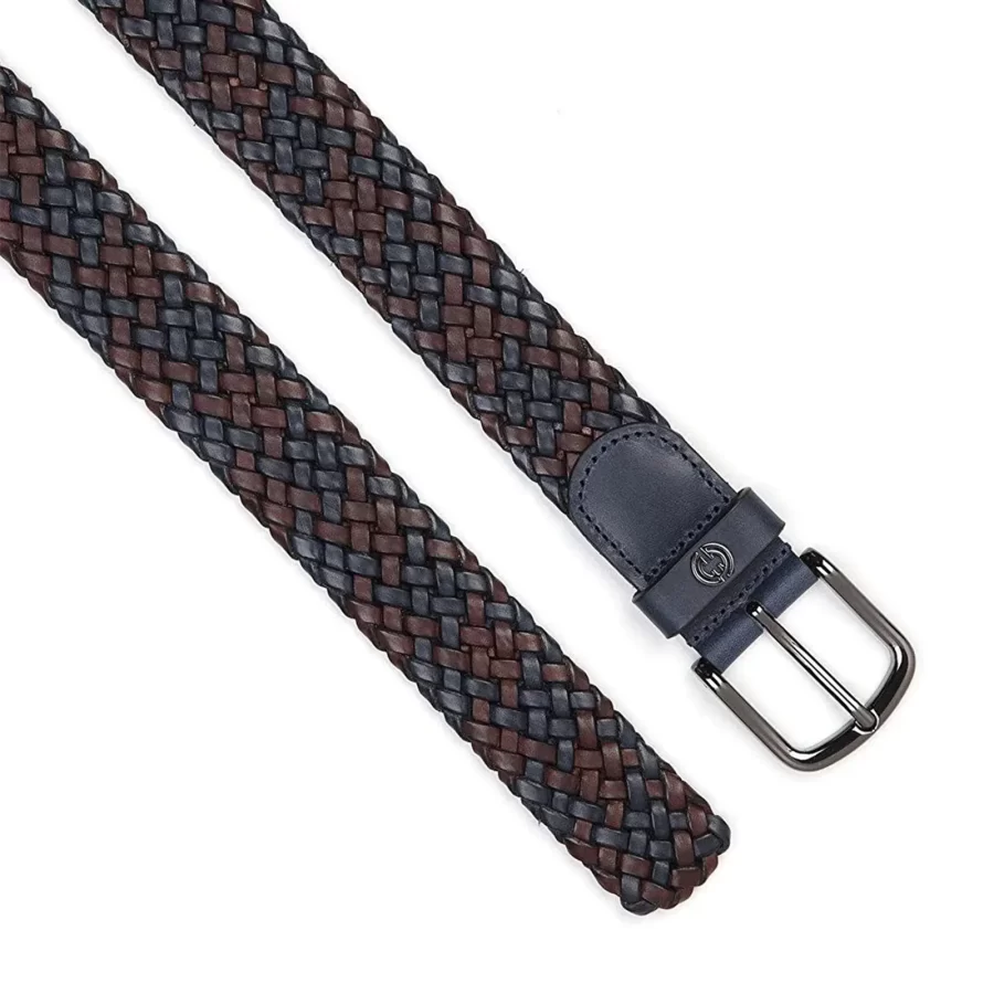 brown blue woven leather mens belt luxury HBB727C 2