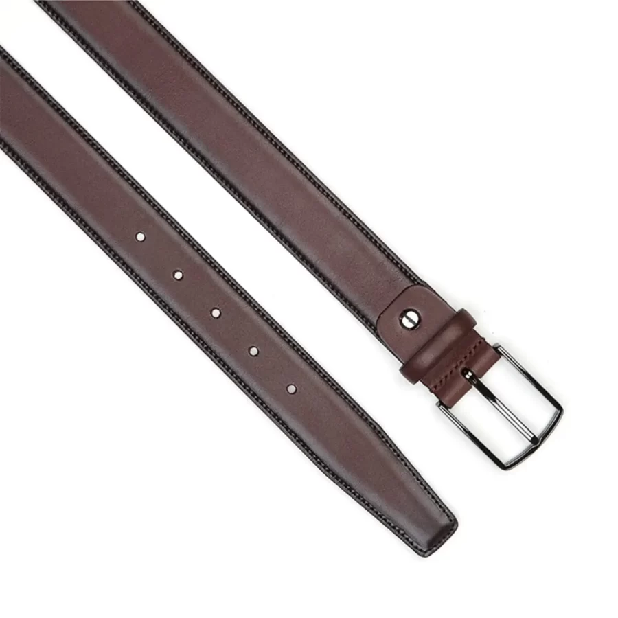 brown male dress belt real leather stitched 2