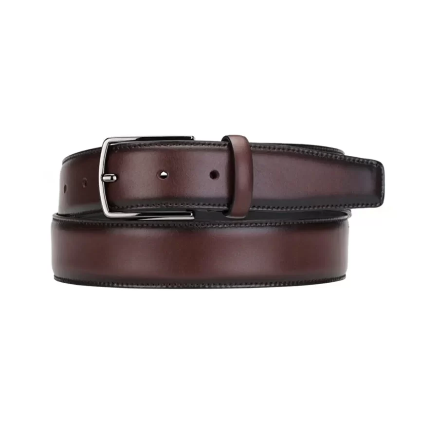 brown male dress belt real leather stitched CB3501 BROWN 1