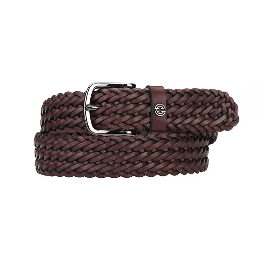 brown woven leather mens belt luxury HBB722 1