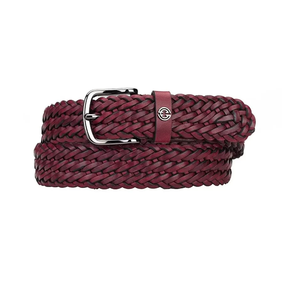 burgundy red woven leather mens belt luxury HBB722 5