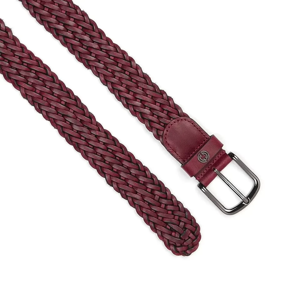 burgundy red woven leather mens belt luxury HBB722 6