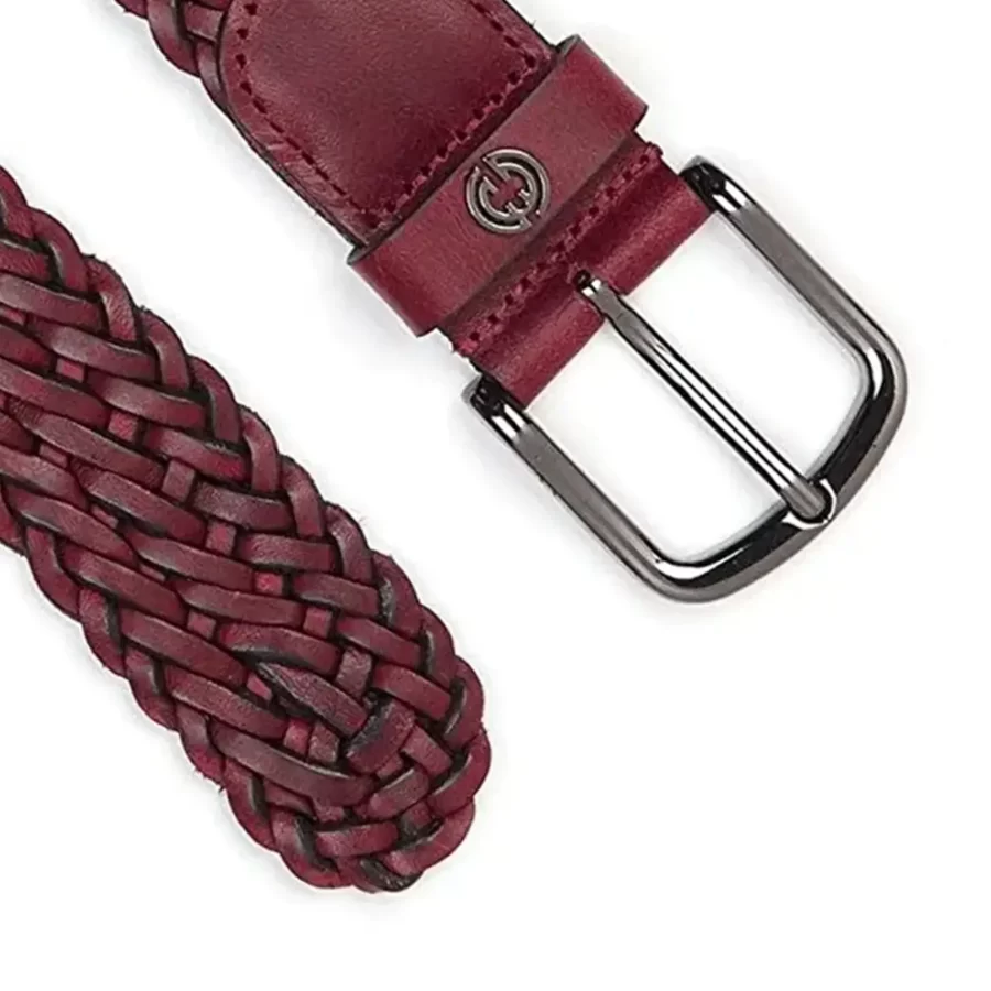 burgundy red woven leather mens belt luxury HBB722 6 copy