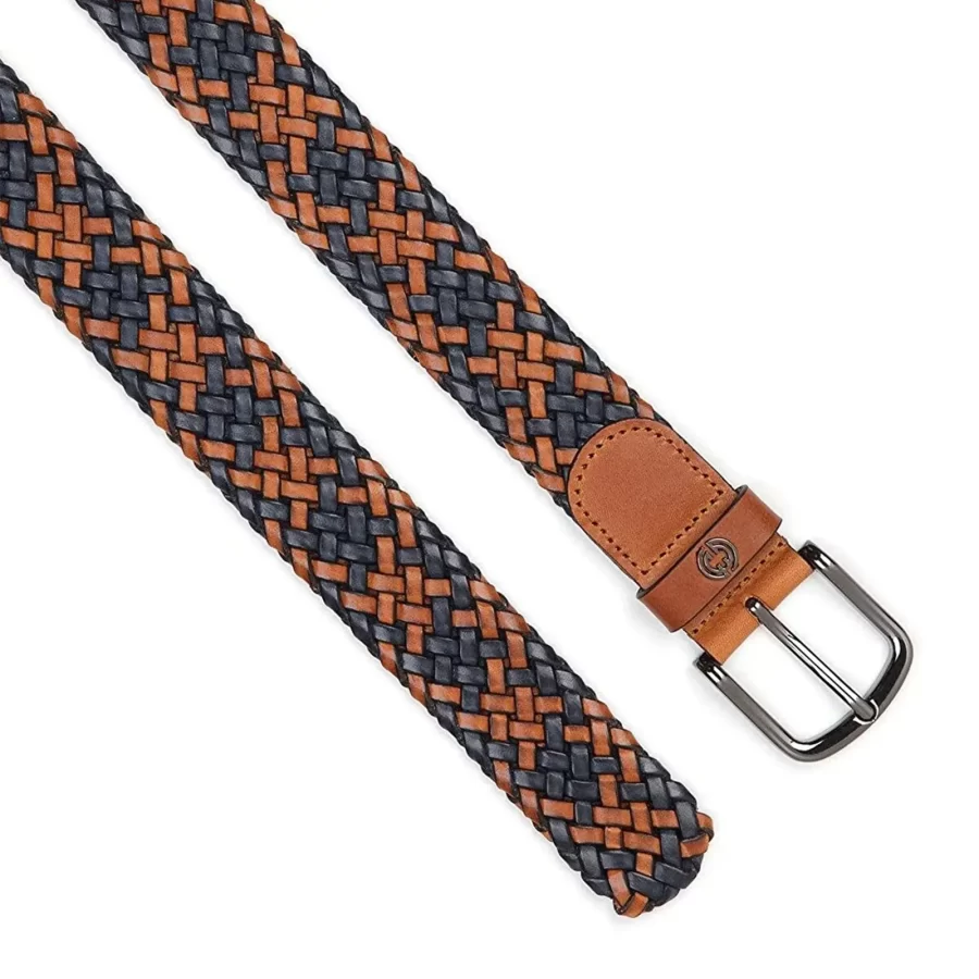 cognac blue woven leather mens belt luxury HBB727C 6