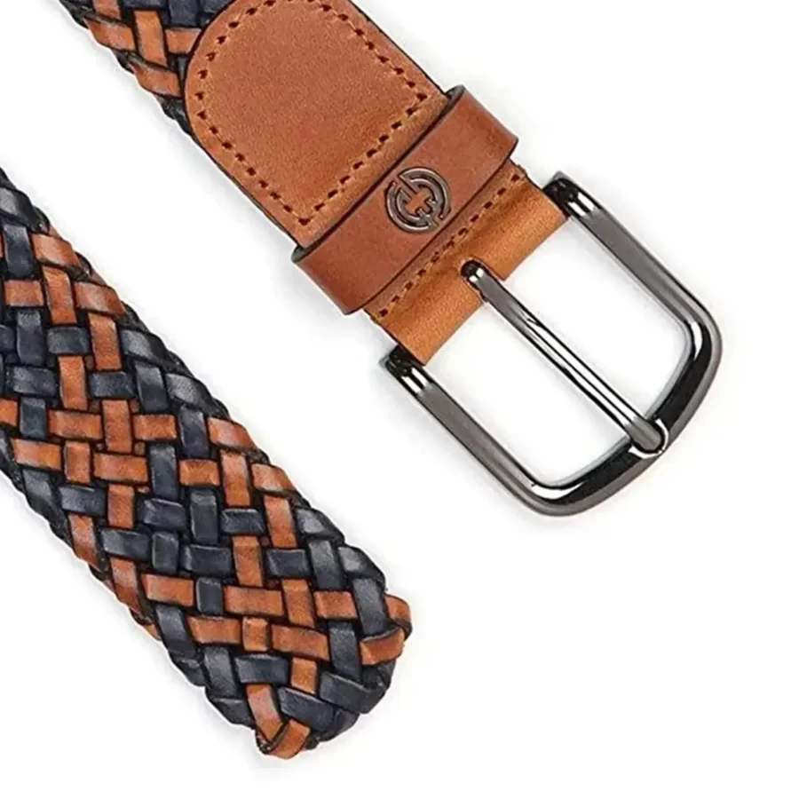 cognac blue woven leather mens belt luxury HBB727C 6 copy