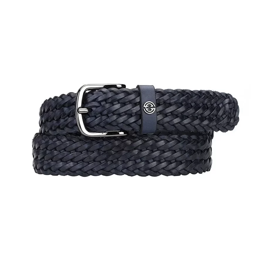 dark blue woven leather mens belt luxury HBB722 3