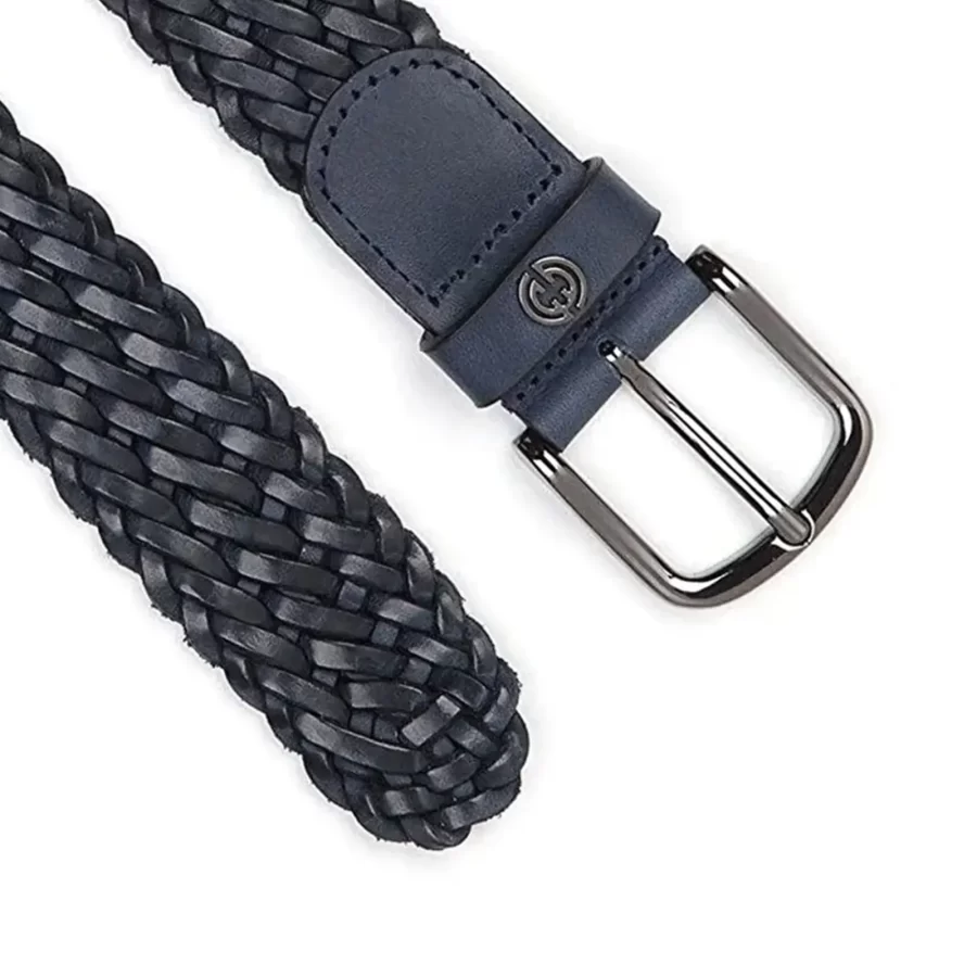 dark blue woven leather mens belt luxury HBB722 4 copy