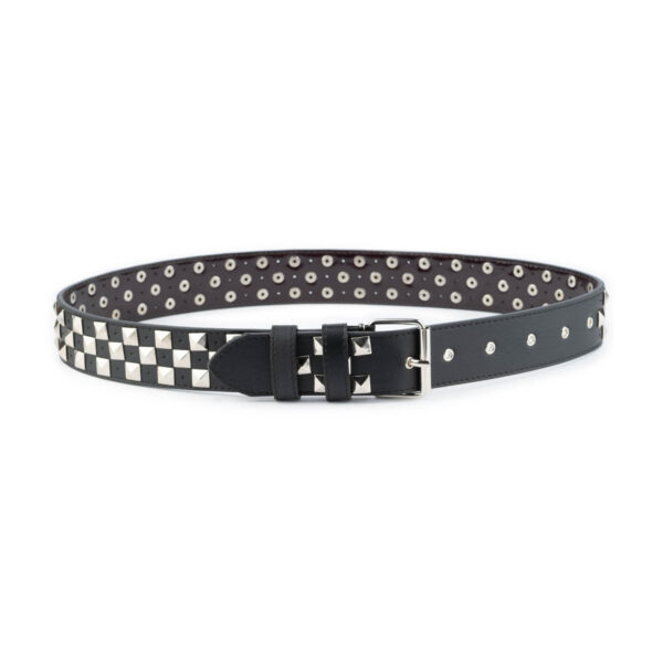 eboy belt pyramid studded 3 row check black vegan leather 1 EBOPYRCHE3ROW45VEGTARG