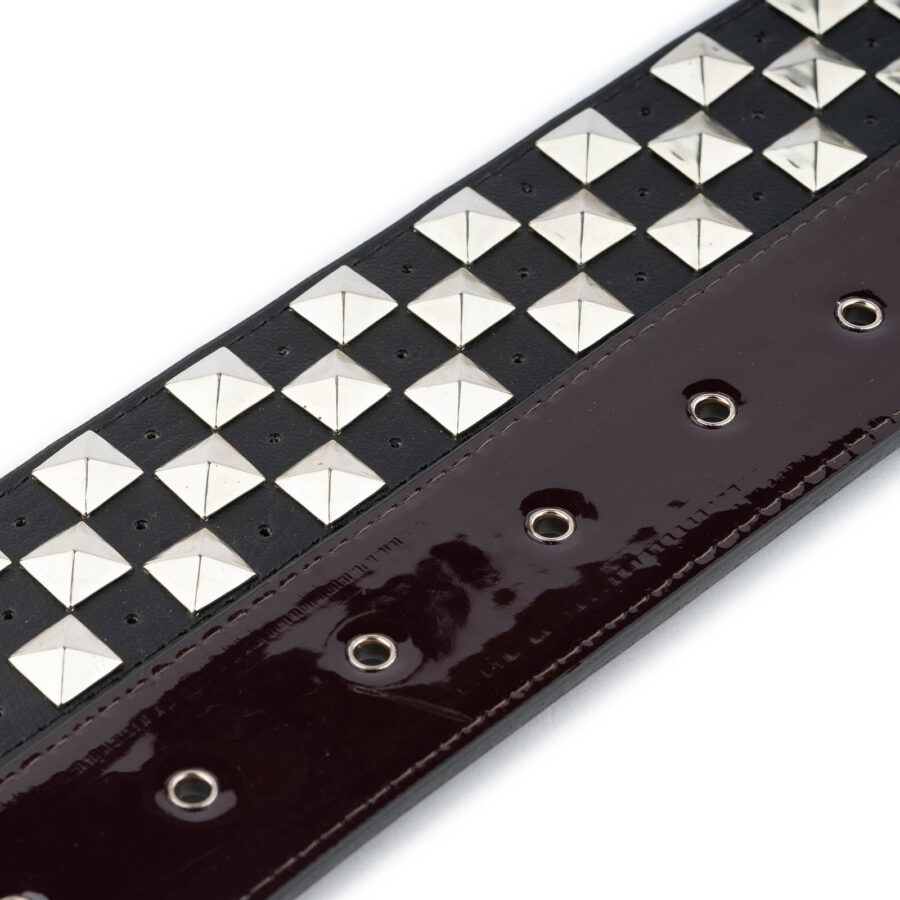 eboy belt pyramid studded 3 row check black vegan leather 2