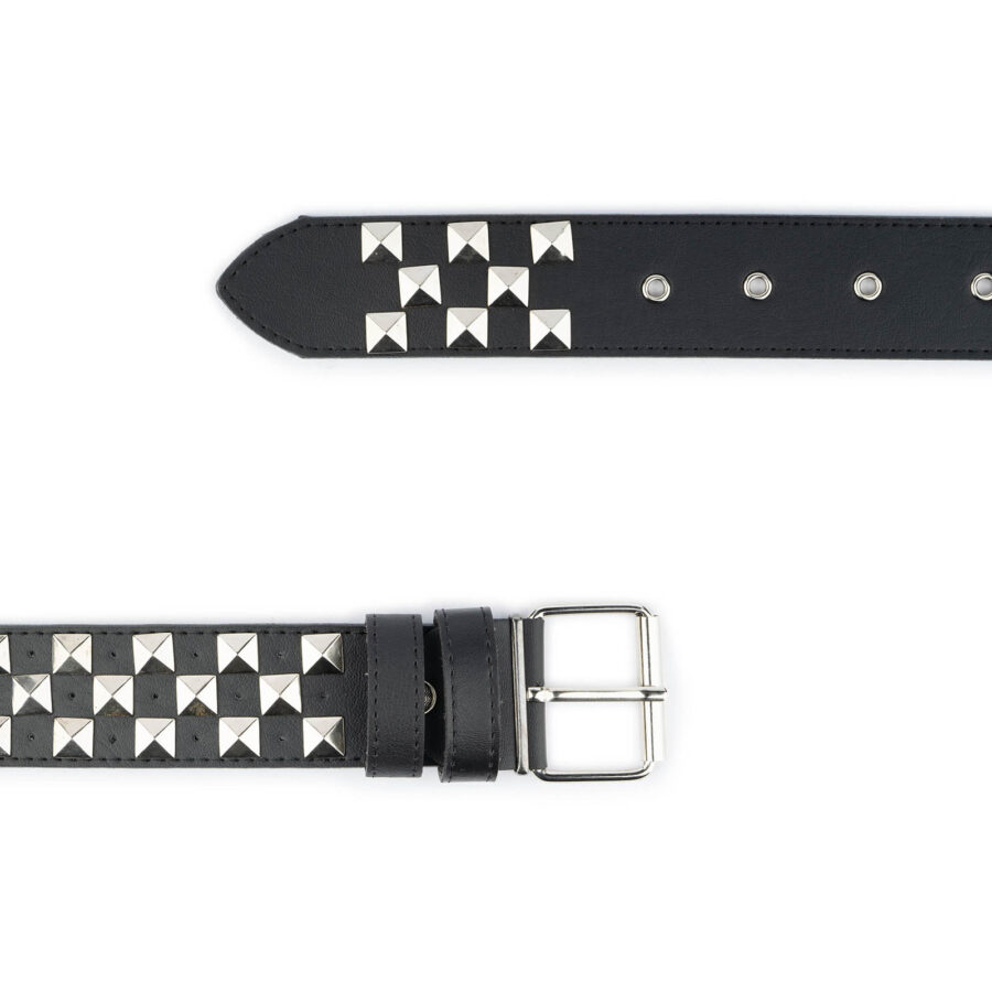 eboy belt pyramid studded 3 row check black vegan leather 3