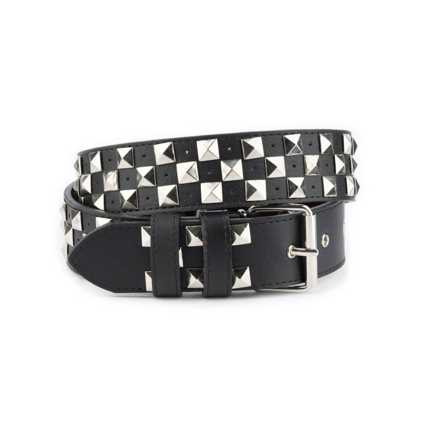 eboy belt pyramid studded 3 row check black vegan leather 4