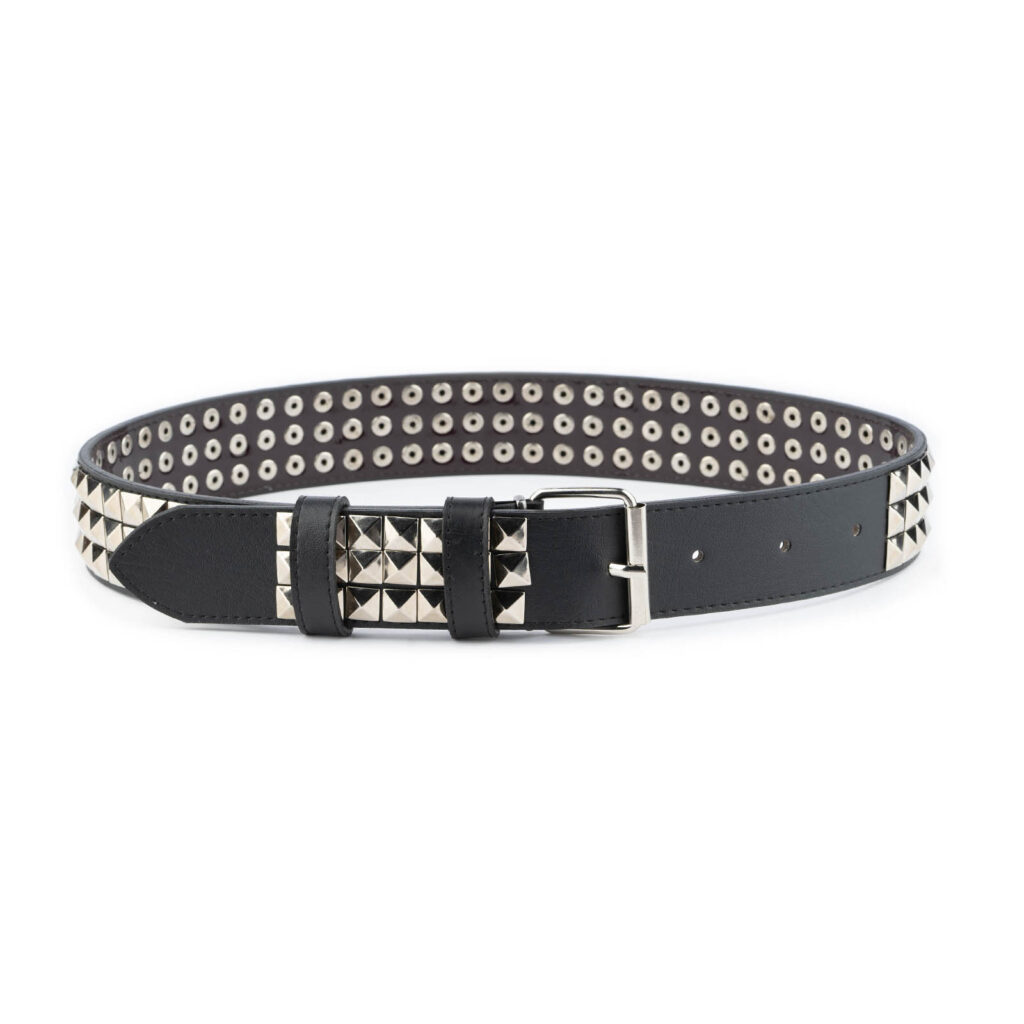 Buy Emo Belt Pyramid Studded 3 Row Black Vegan Leather ...