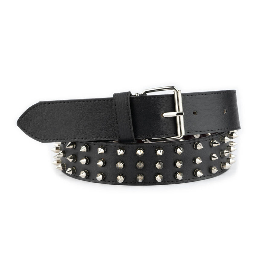 emo belt spiked 3 row black wide vegan leather 4