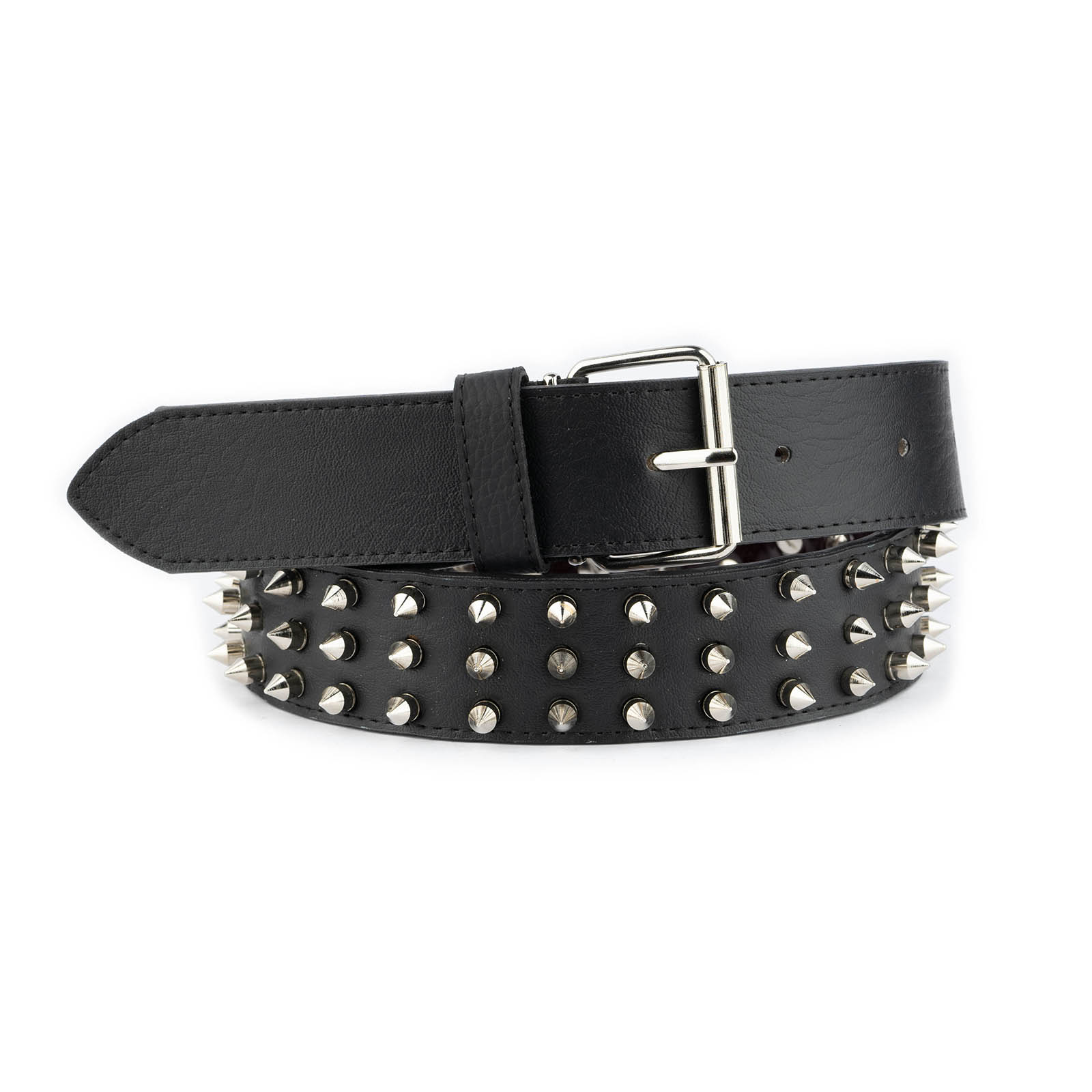 Buy Emo Belt Spiked 3 Row Black Wide Vegan Leather - LeatherBeltsOnline.com