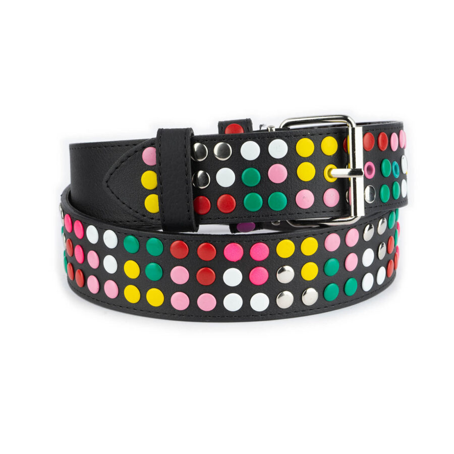 emo belt studded colorful rivets black vegan leather 2