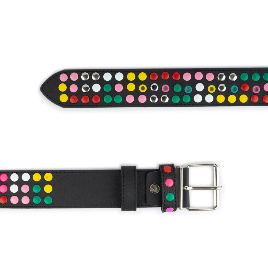 emo belt studded colorful rivets black vegan leather 3