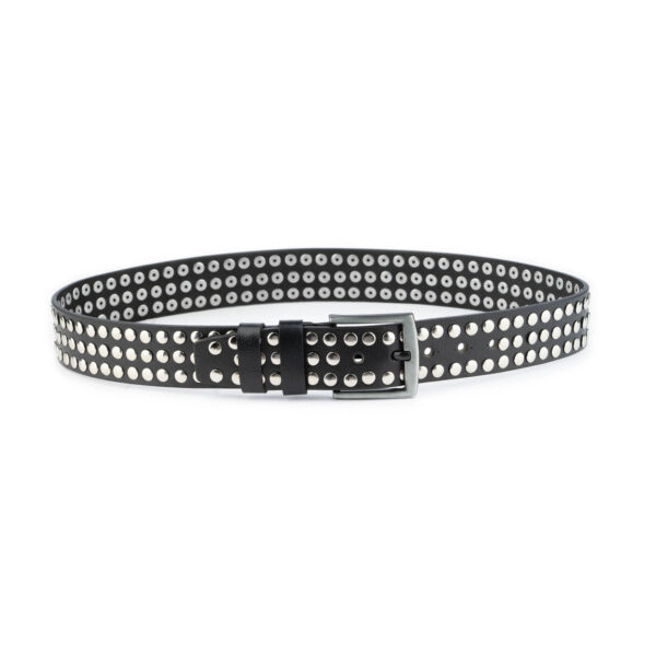 emo studded belt black real leather 3 row silver rivets 1 EMORIVSTU453ROWBLATARG